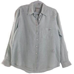 Coldwater Creek Embroidered Linen Button Down Shirt L Cottagecore Lagenlook Boho